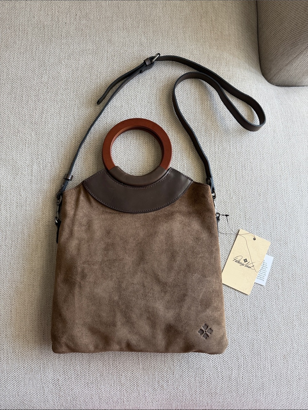 Patricia Nash Varisella flap over crossbody Bag with Wooden Ring Handle